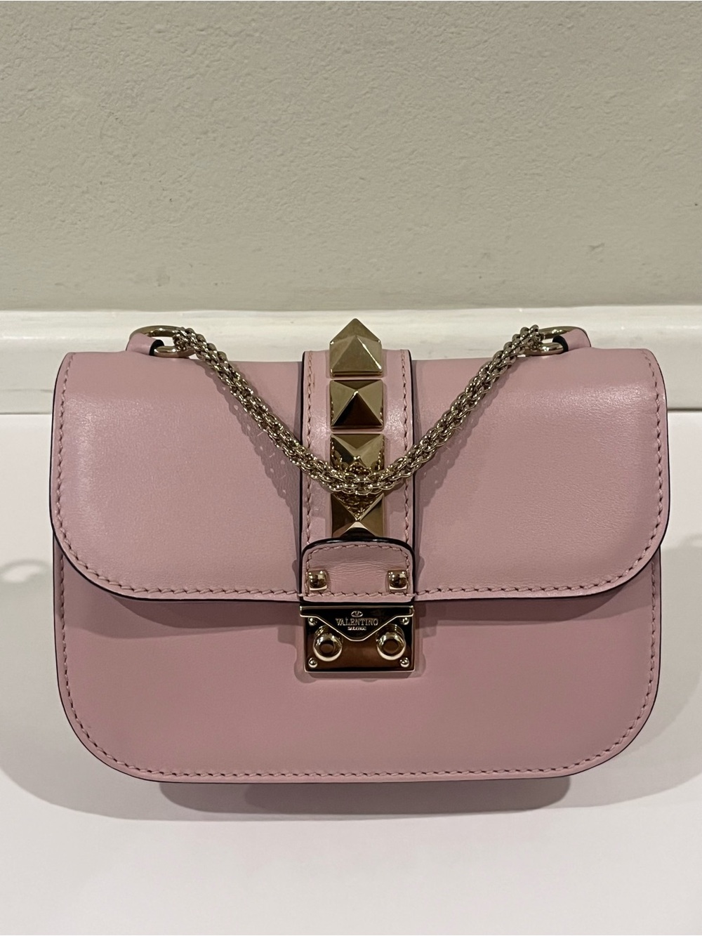 Valentino Pink Leather Rockstud Chain Crossbody
